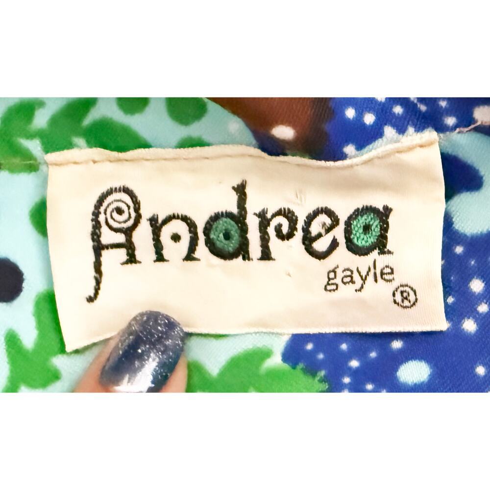 Vintage Andrea Gayle Women's Sleeveless Maxi Dress Ruffle Trim Green Blue Floral - Picture 8 of 9